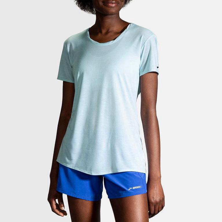 Brooks Distance Australia - Women's Short Sleeve Running Shirt - Blue (927538-WAX)